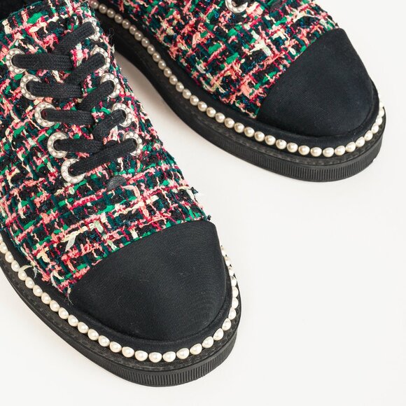 Chanel Cap Toe Pearl Embellished Tweed Shoes - Picture 6 of 13